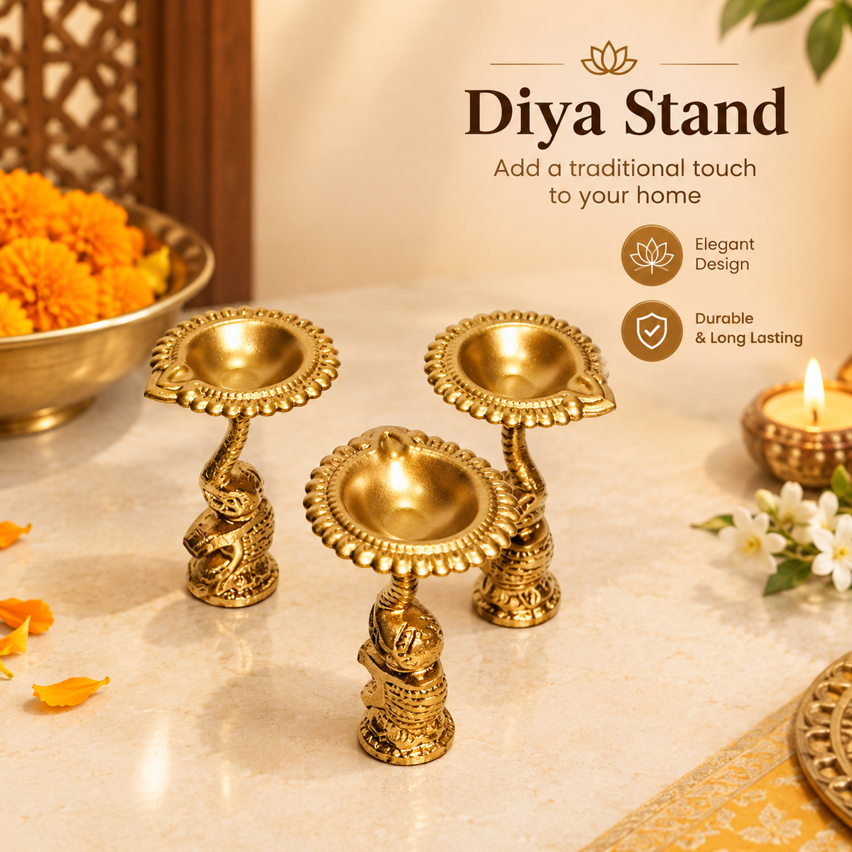 Golden Decorative Diya Set For Home Decor
