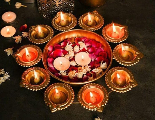Multi-Diya Holder with Central Urli Bowl