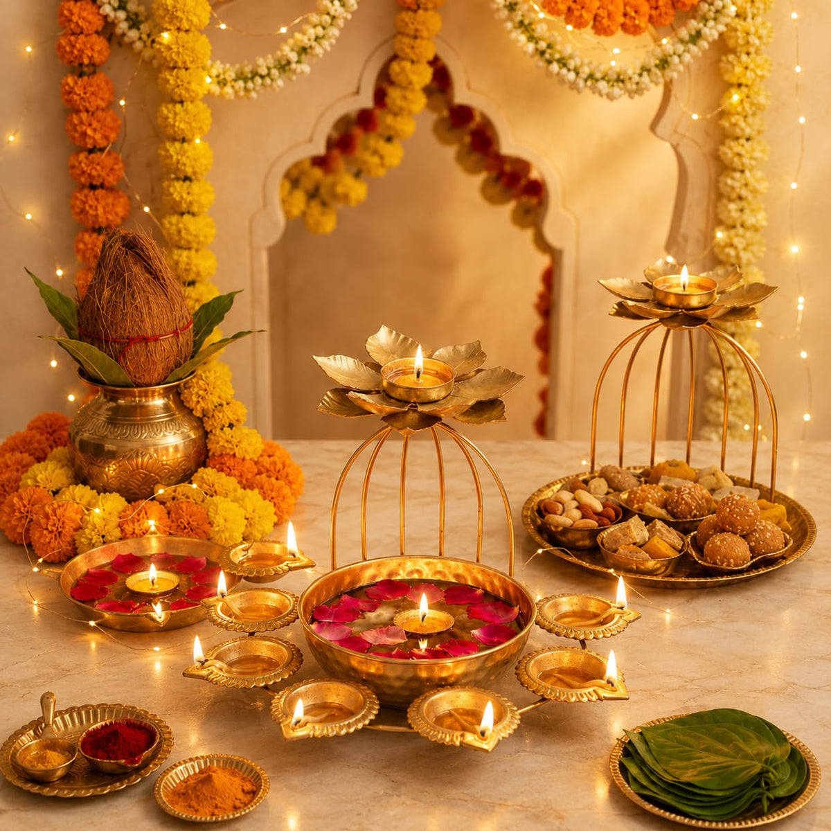 Traditional Finish Multi-Diya for Festive Decor