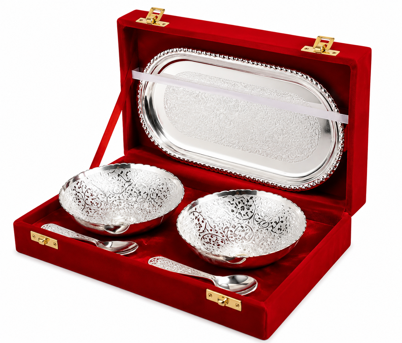 Decorative Silver Serving Set with Velvet Box