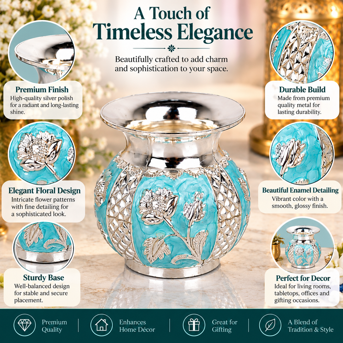 Silver Plated Floral Decorative Designer Vase
