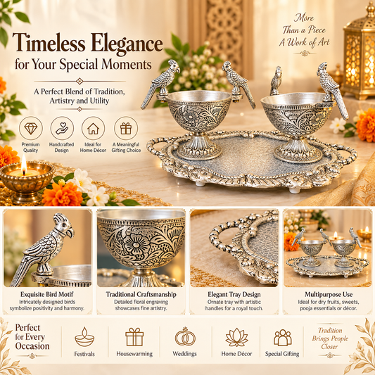 Decorative Peacock Bowl Set With Designer Serving Tray