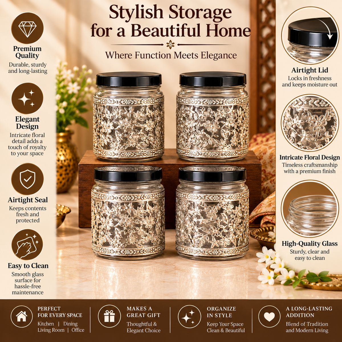 Germen Silver Glass Jar Set 350ml Each