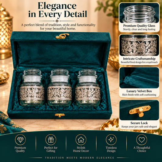 Germen Silver 3 Glass Jar Set Gift Box 100ml Each