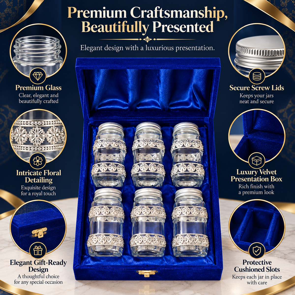 Germen Silver Glass Jar Set Gift Box 100ml Each