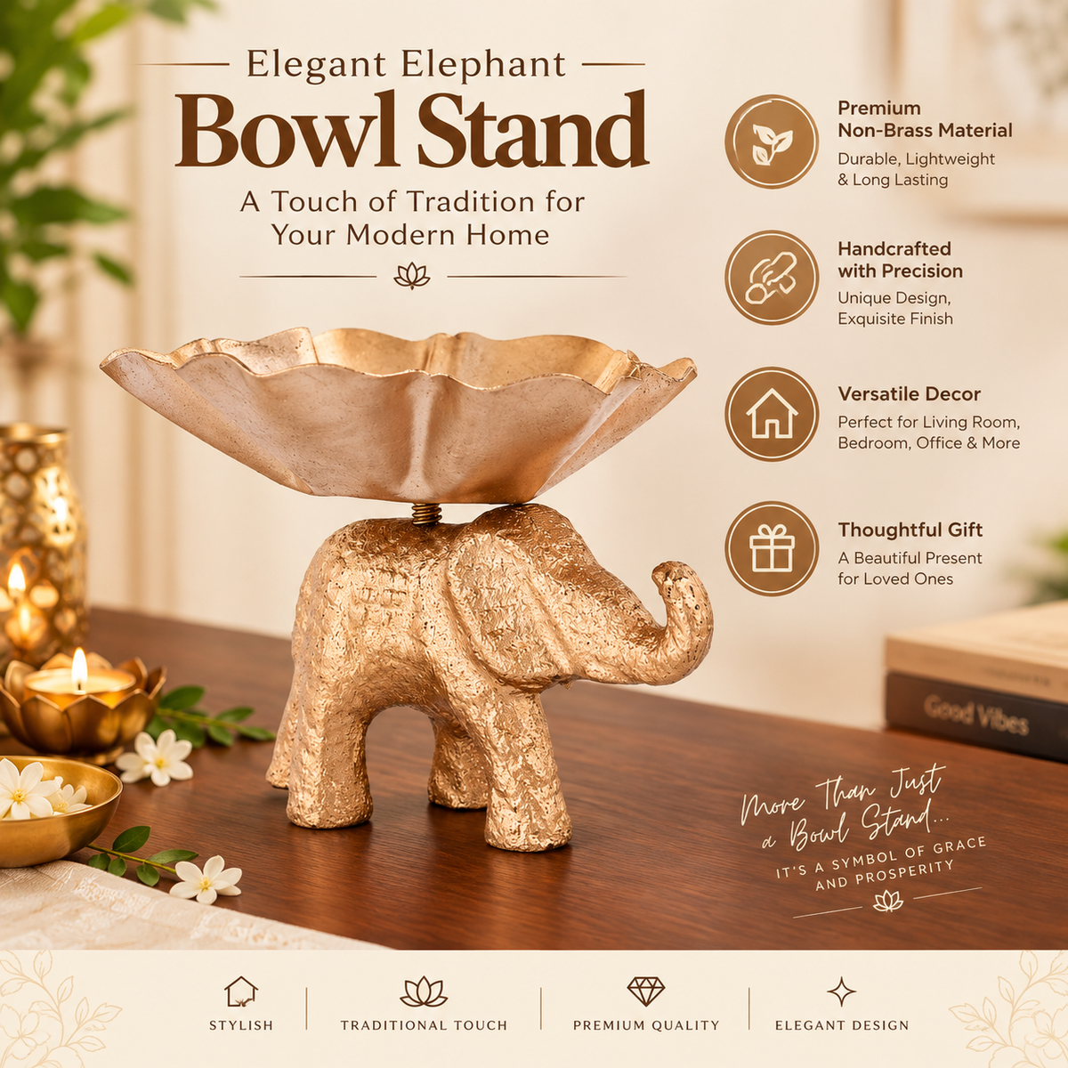 Golden Elephant Decorative Diya For Decor