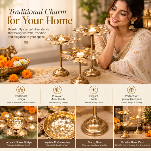 Rose Gold Decorative Lotus Diya Set For Decor