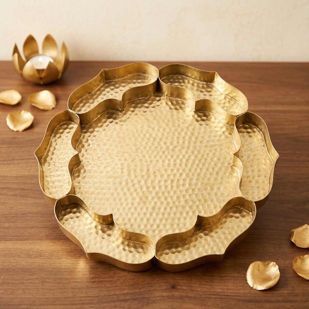 Lotus Border Pooja Thali Tray