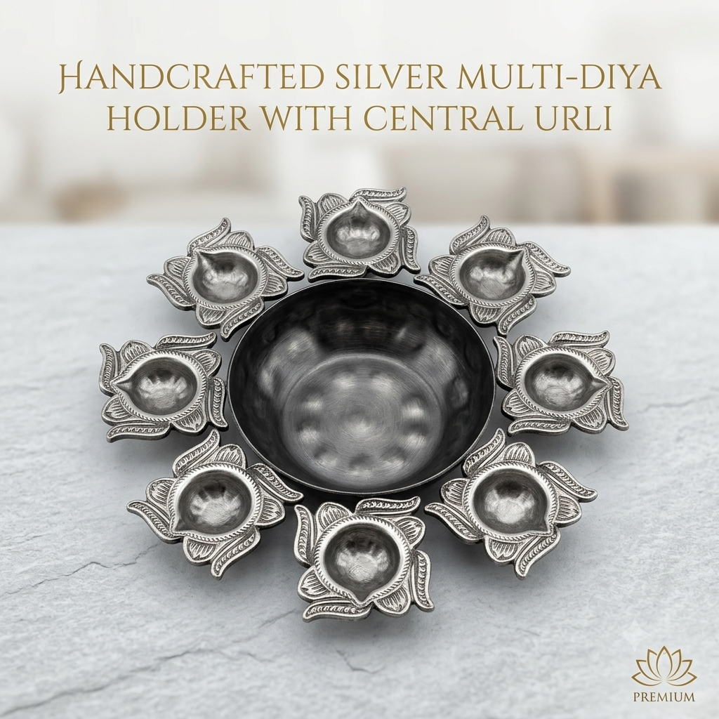 Multi-Diya Holder with Central Urli Bowl