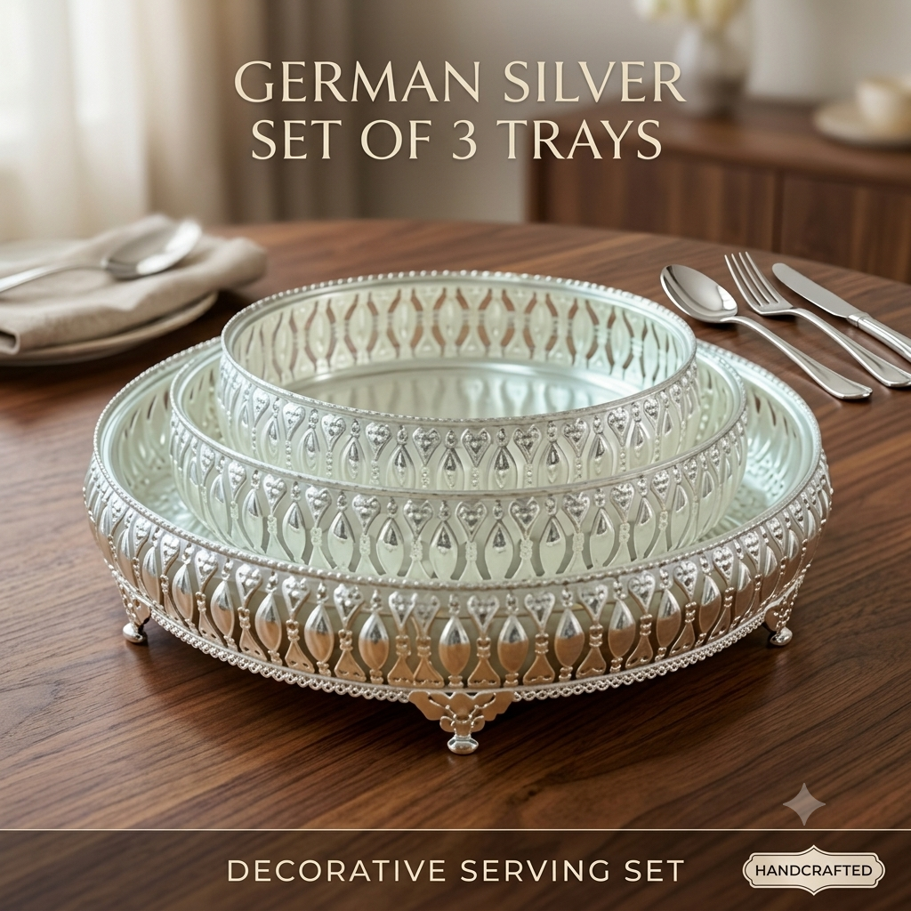 3-Piece Silver Decorative Serving Tray