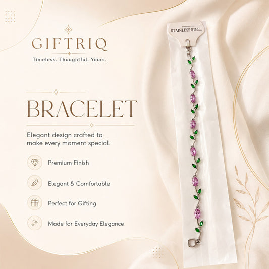 Silver Pink Crystal Vine Bracelet for Women