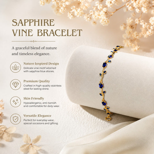 Gold Sapphire Vine Bracelet for Women