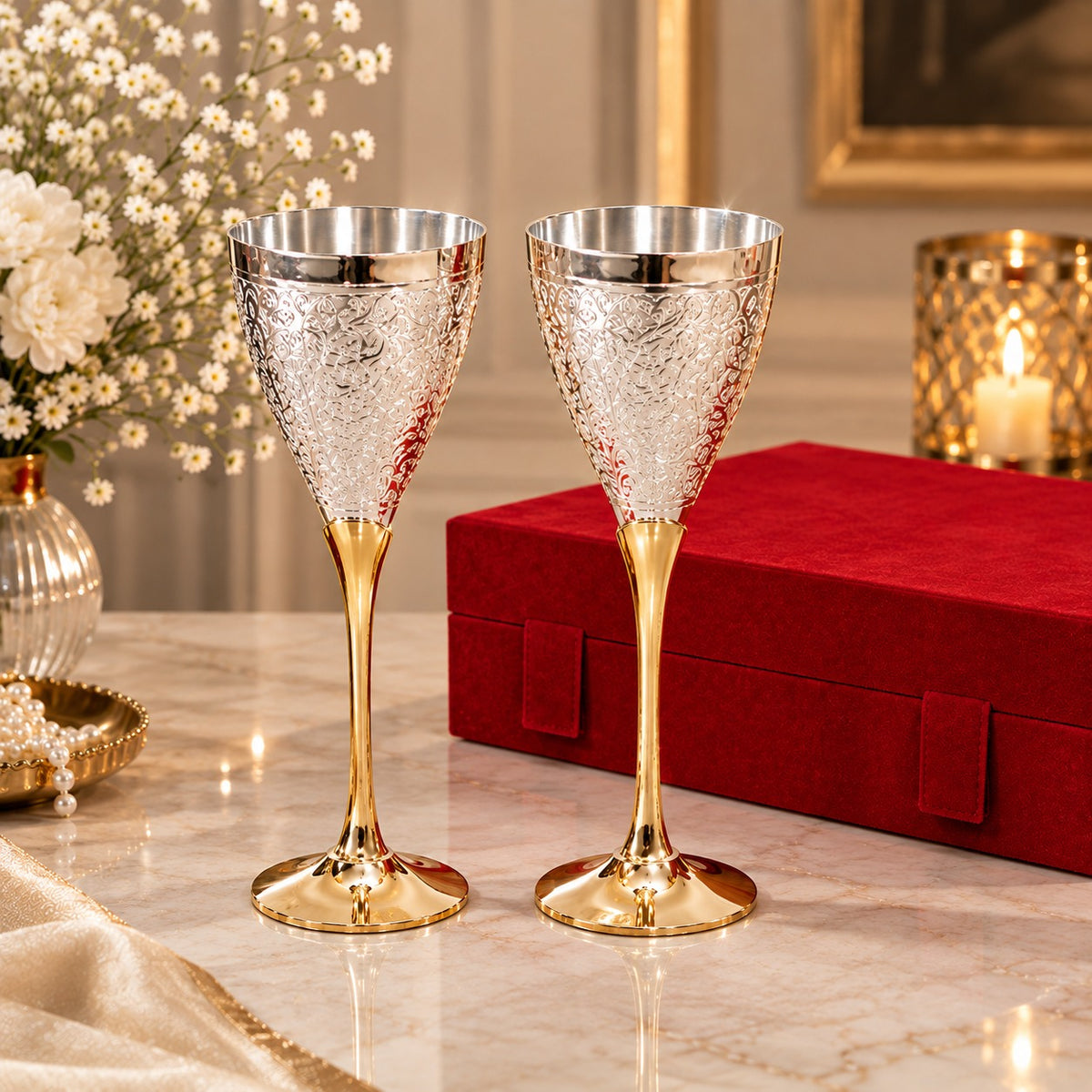 Pure Brass Decorative Wine Glass Set
