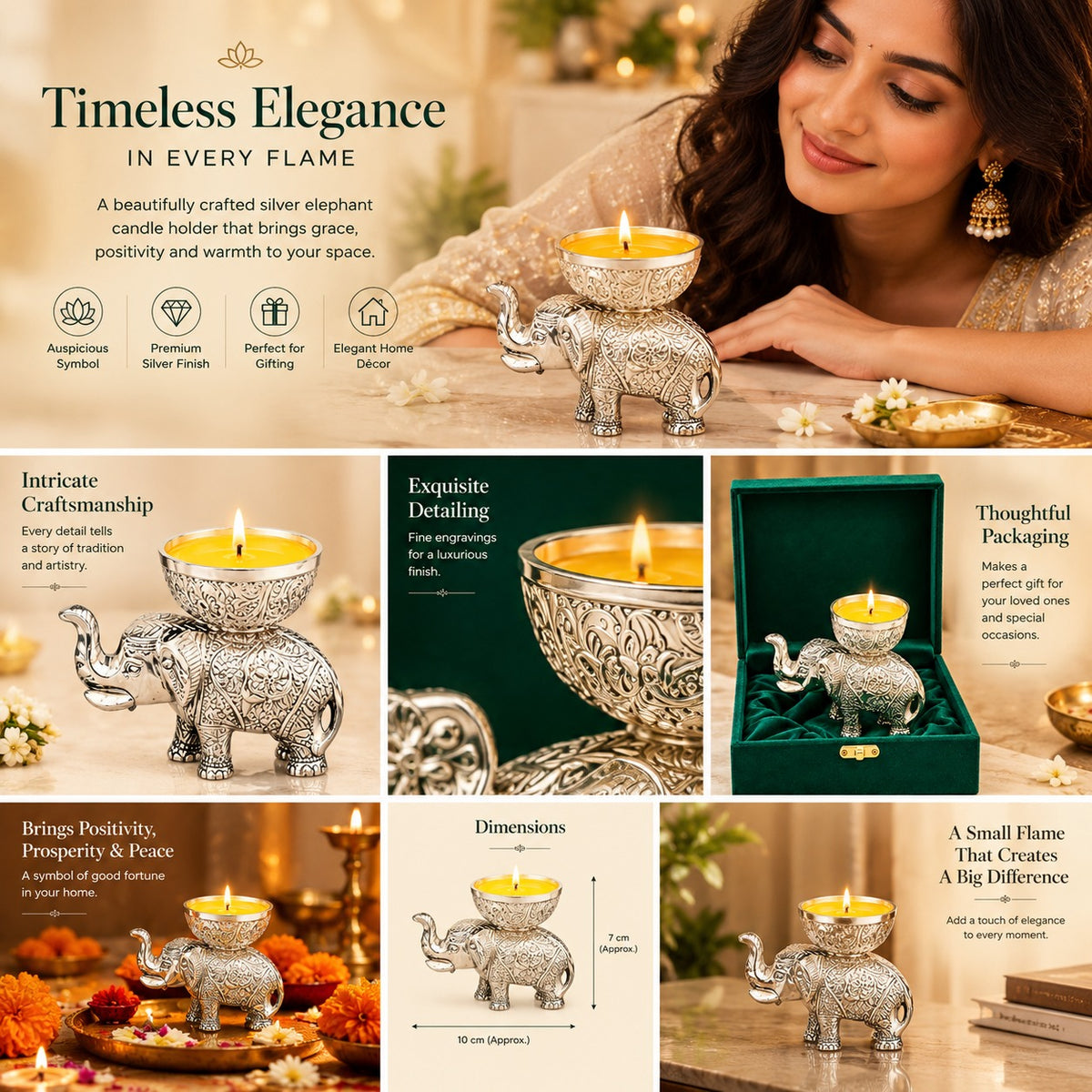 Decorative Silver Elephant Diya With Wax Inside