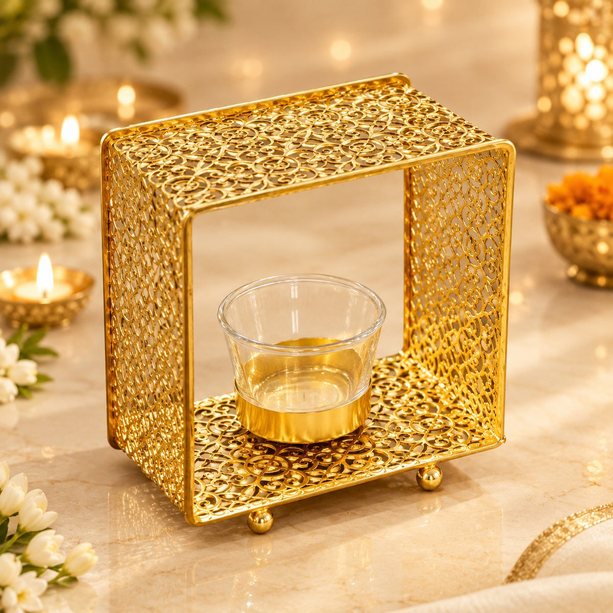 Gold Finish Decorative Candle Holder Lantern