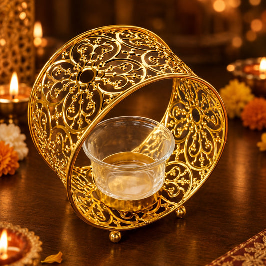 Gold Filigree Diya Holder Decorative Table Decor