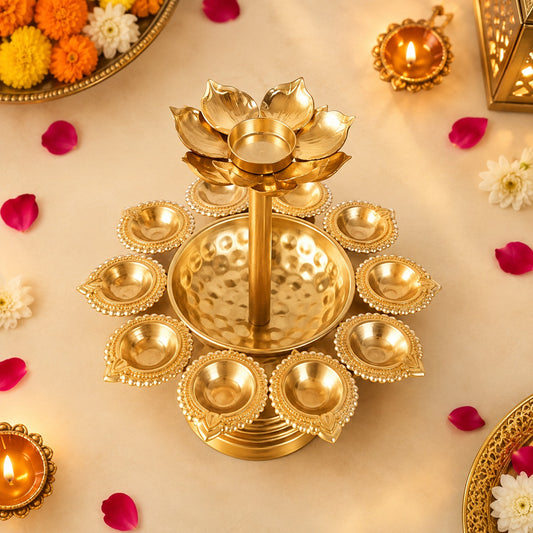 Golden Lotus Decorative Diya Set For Home Decor