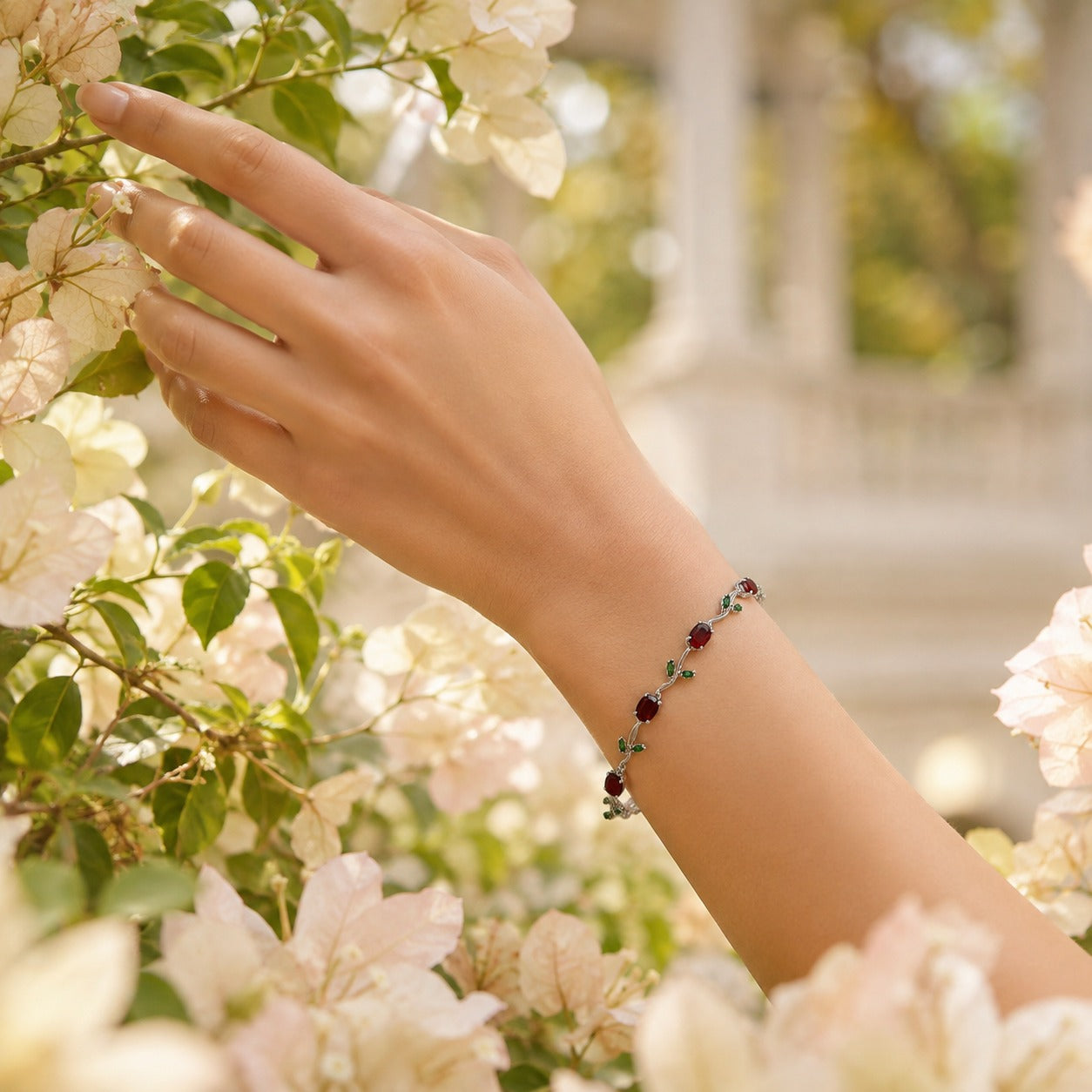Silver Pink Crystal Vine Bracelet for Women