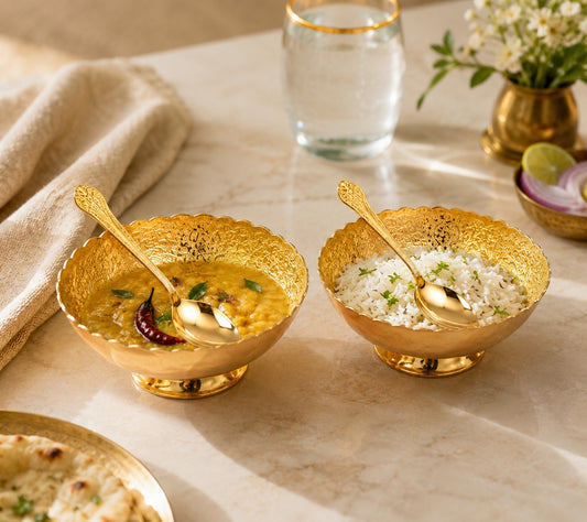 Gold Finish Decorative Bowls with Spoons Gift Set