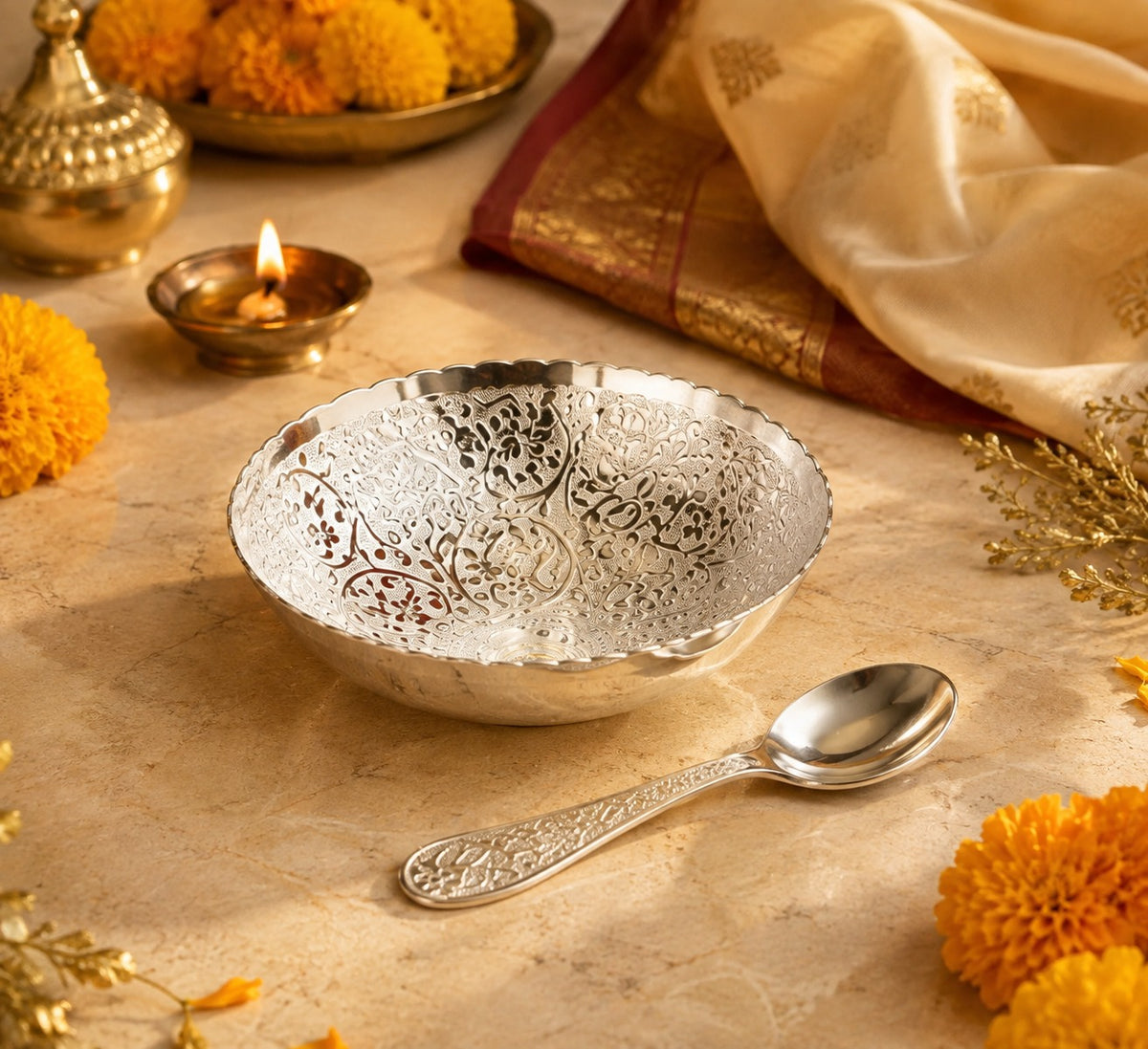 Silver Plated Decorative Bowls with Spoons Gift Set