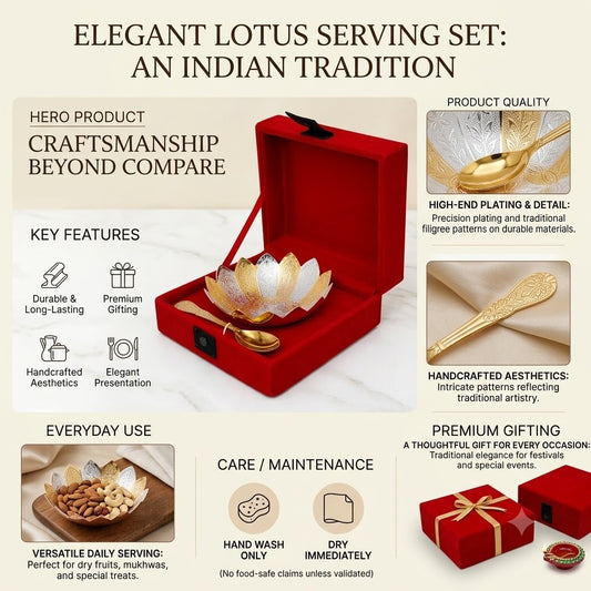 Gold Plated Lotus Bowl with Spoon Gift Set