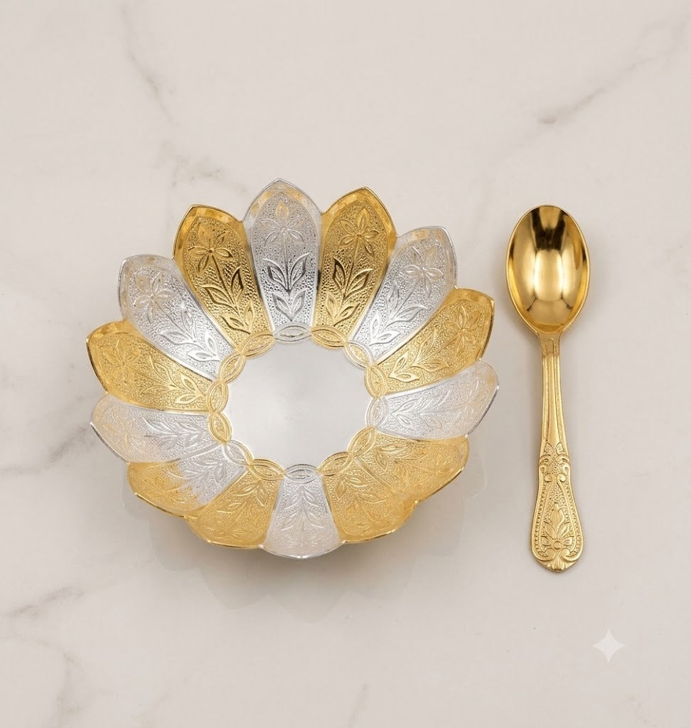 Gold Plated Lotus Bowl with Spoon Gift Set