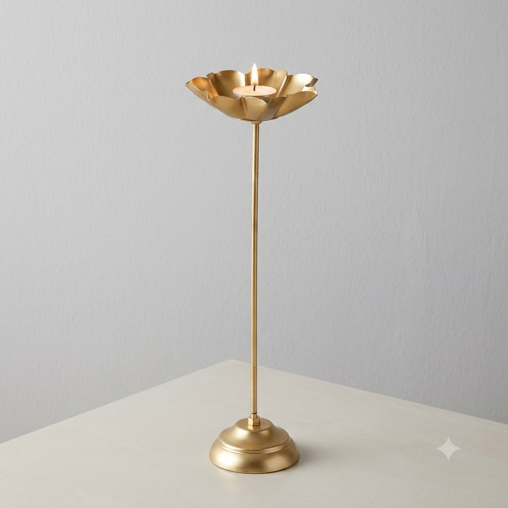 Set of 3 Metal Lotus Flower Tealight Holders for Home Decor