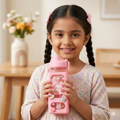 Large Square Water Bottle with Straw, Stickers & Portable