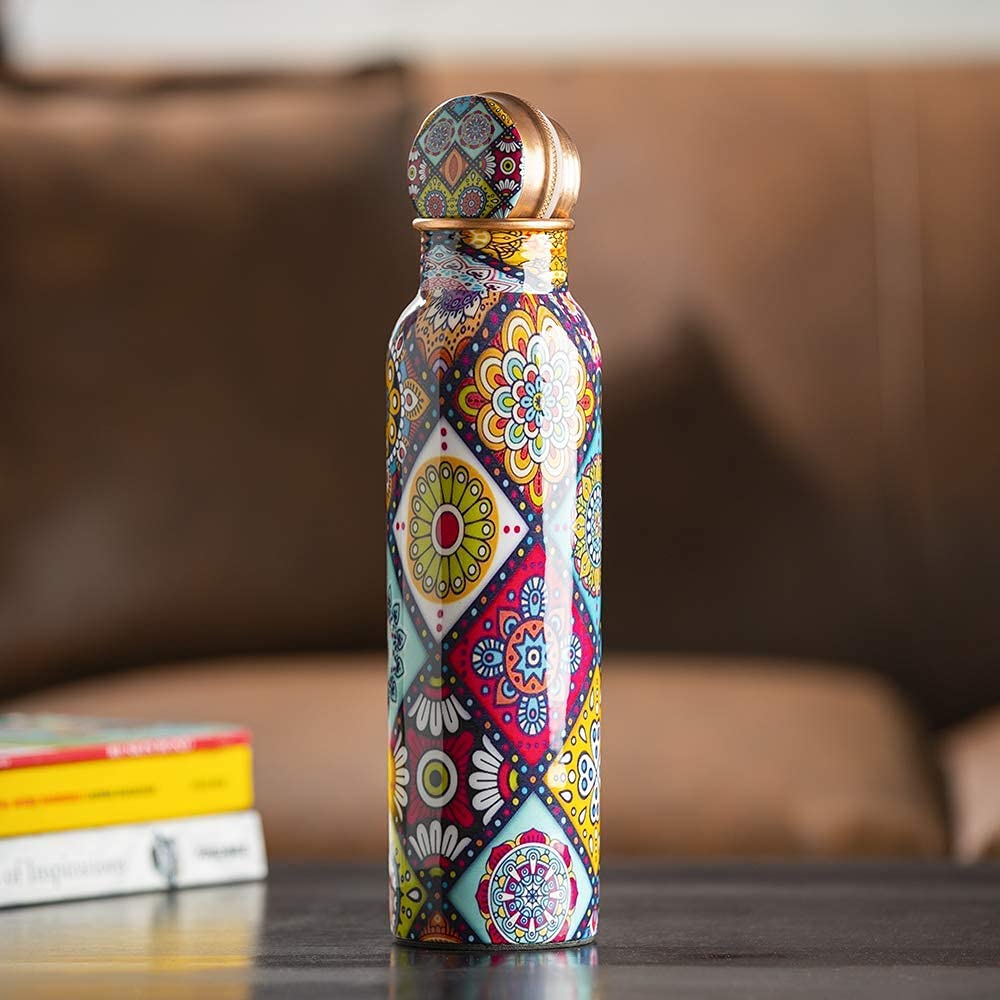 3-Piece Printed Copper Water Bottle & Glass Gift Set