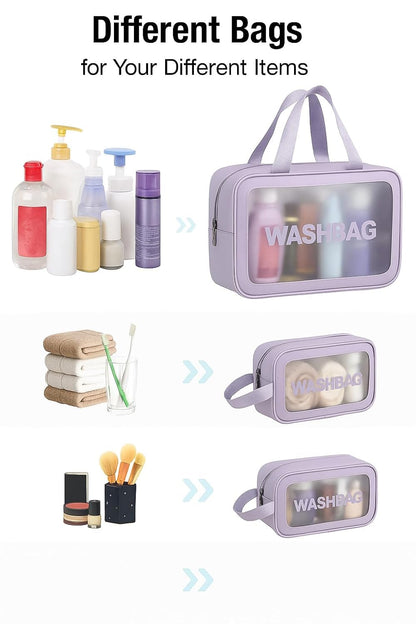 3-Piece Clear Travel & Makeup Organizer Bag Set