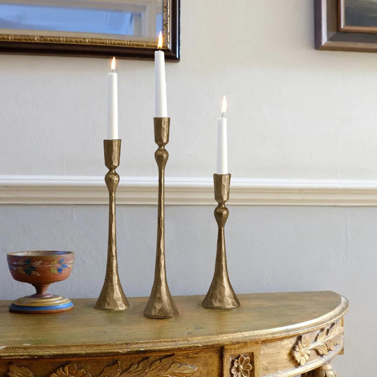 Elegant Antique Gold Candle Holders – Set of 3