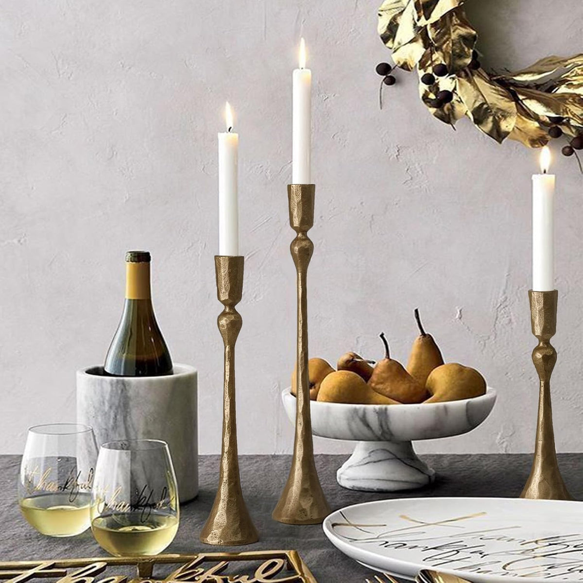 Elegant Antique Gold Candle Holders – Set of 3