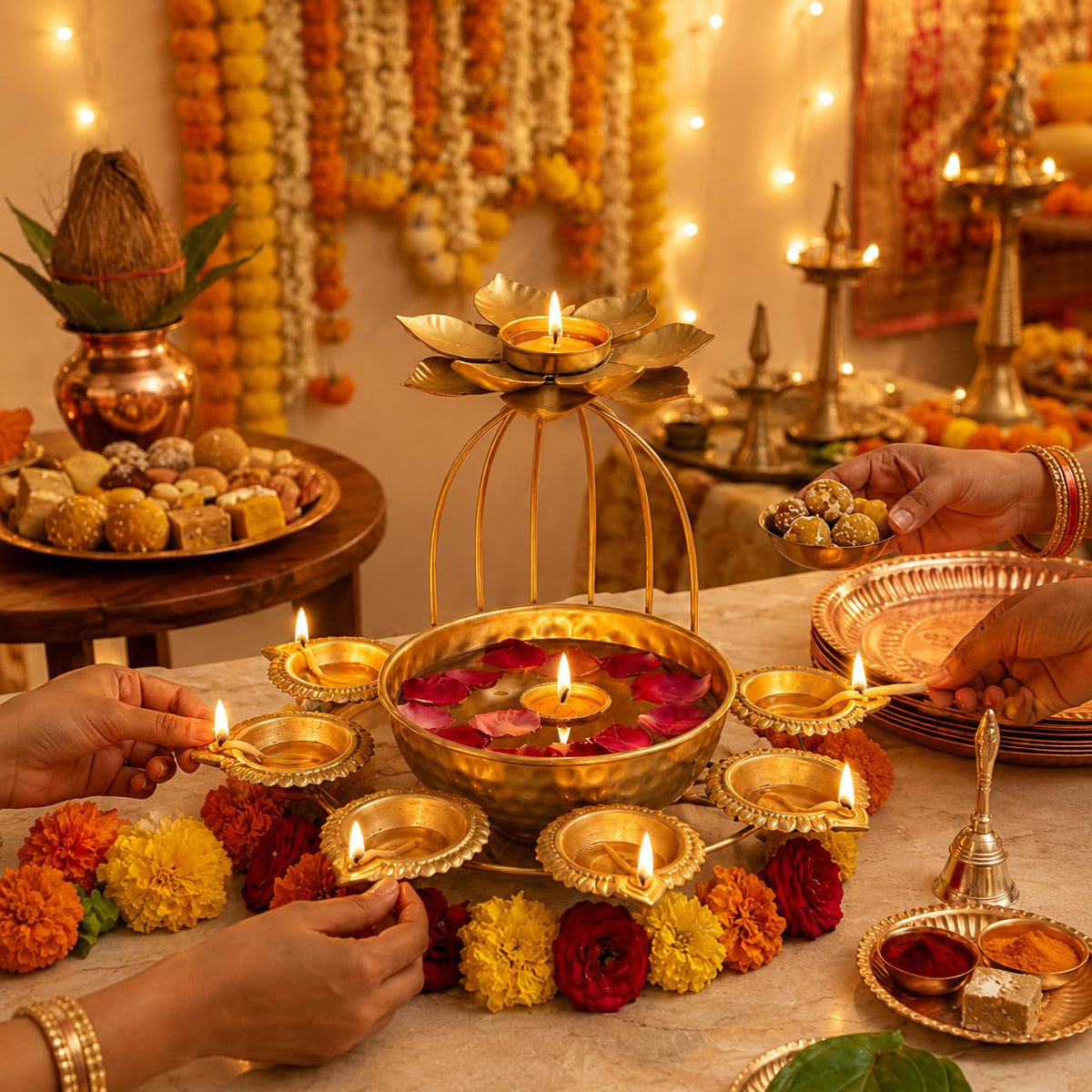Traditional Finish Multi-Diya for Festive Decor