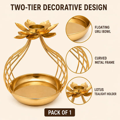 Golden Metal Lotus Urli Bowl Stand