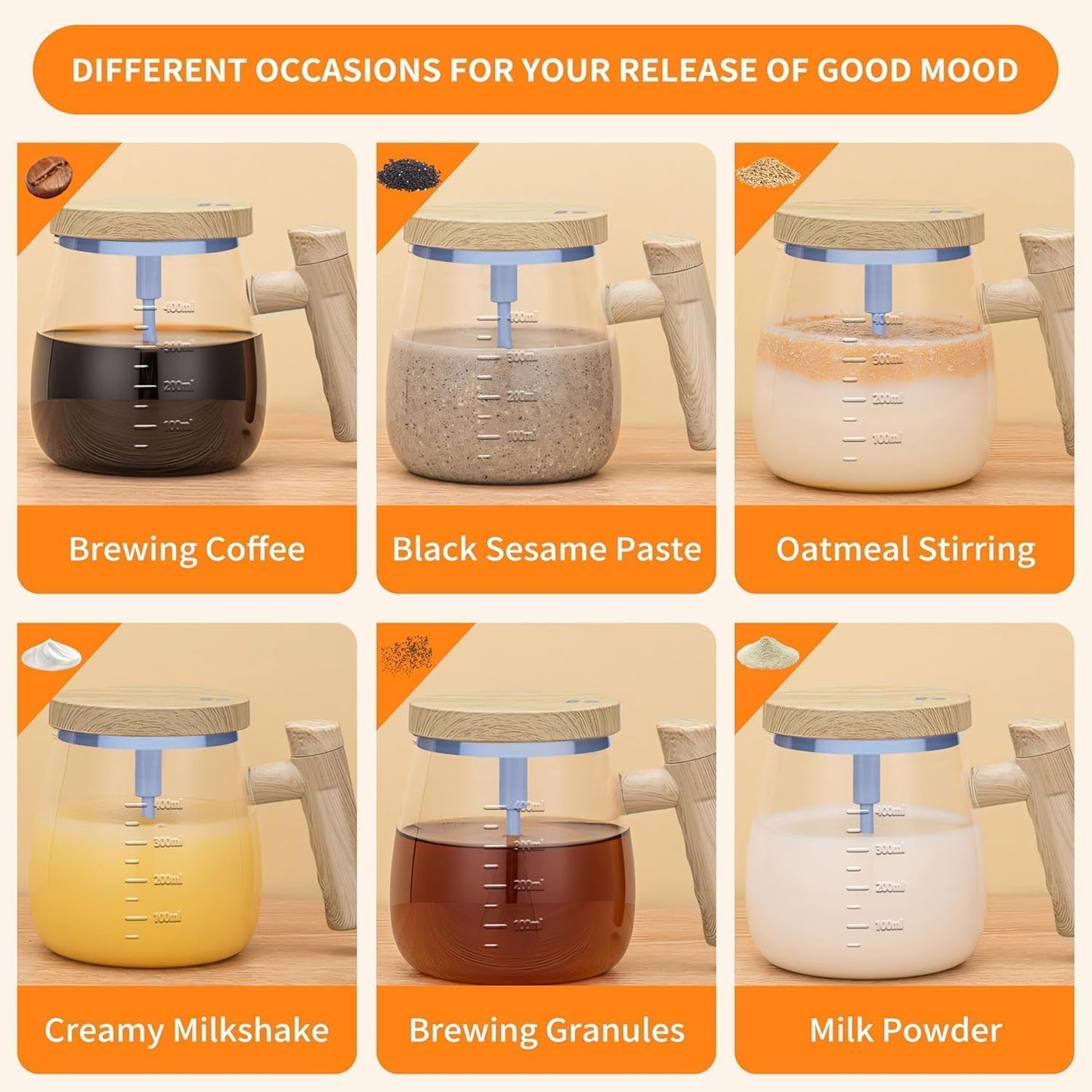 Self Stirring Glass Coffee Mug 400ML