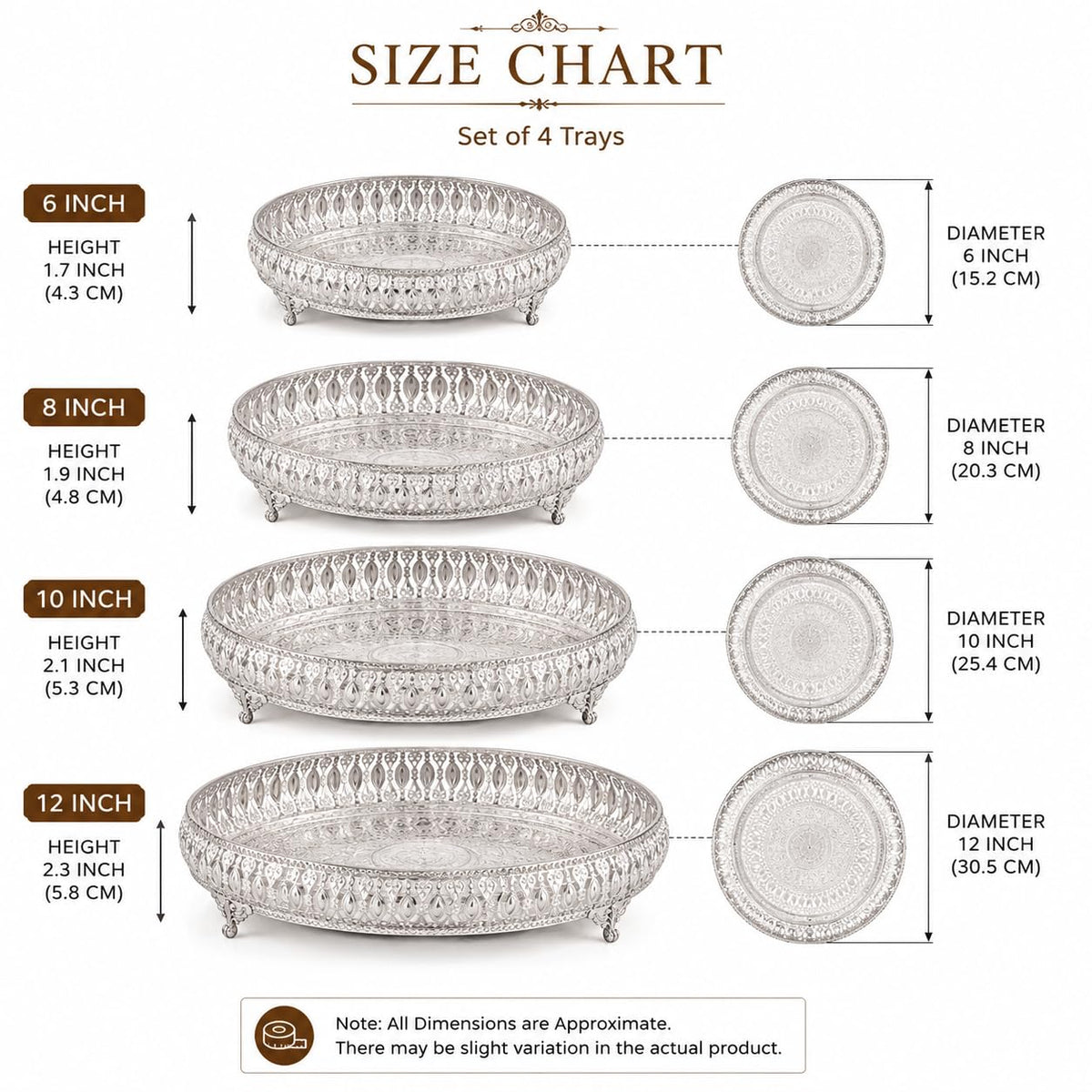 3-Piece Silver Decorative Serving Tray