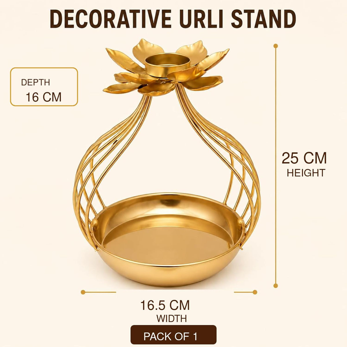Golden Metal Lotus Urli Bowl Stand
