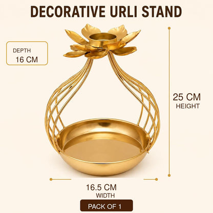Golden Metal Lotus Urli Bowl Stand