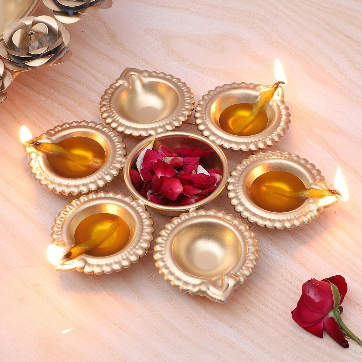 Multi-Diya Holder with Central Urli Bowl