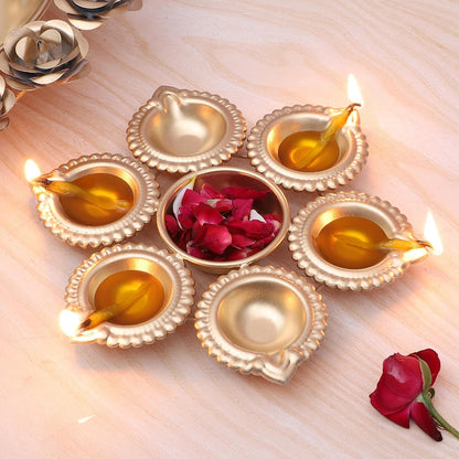 Multi-Diya Holder with Central Urli Bowl