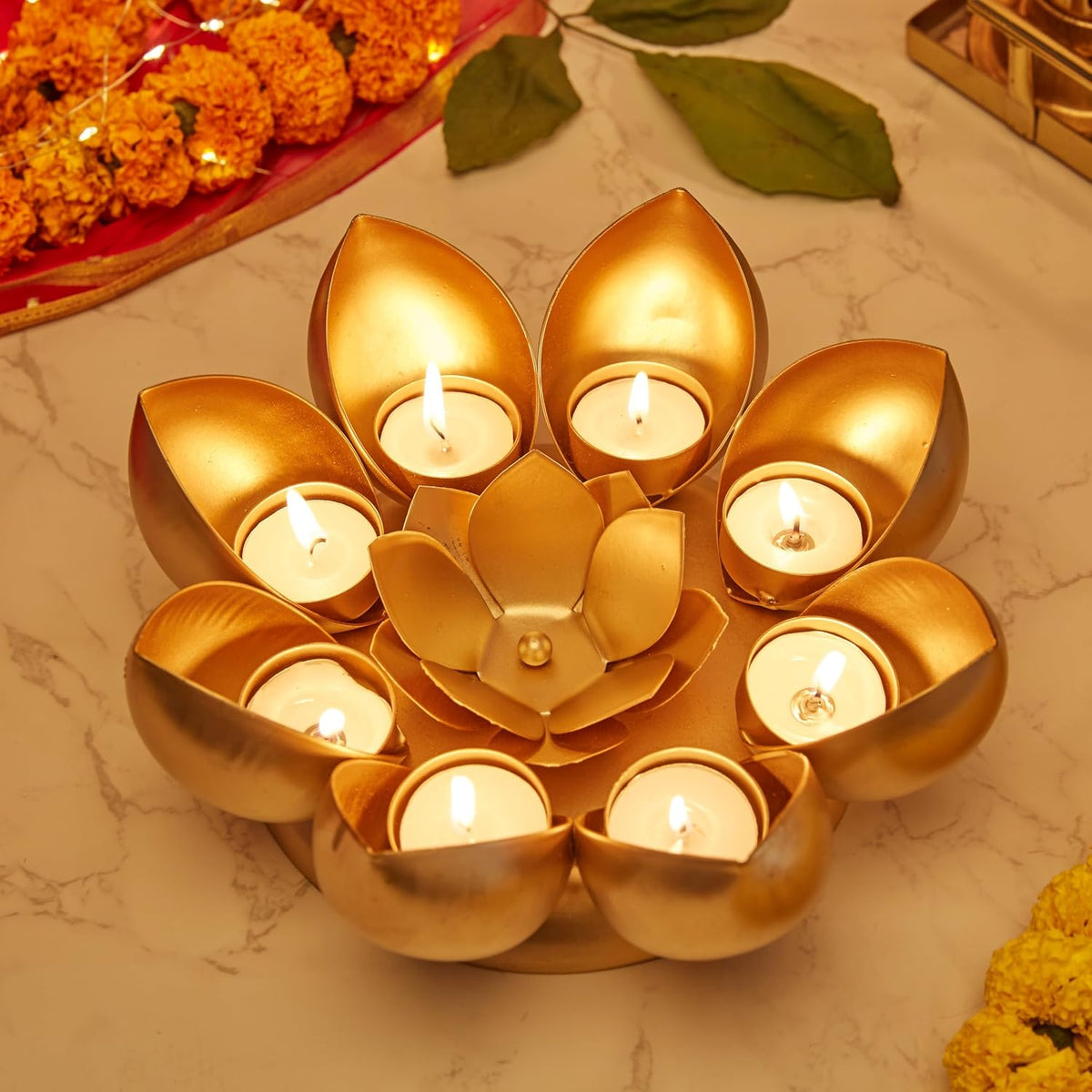 Multi-Petal Lotus Tealight Diya Stand