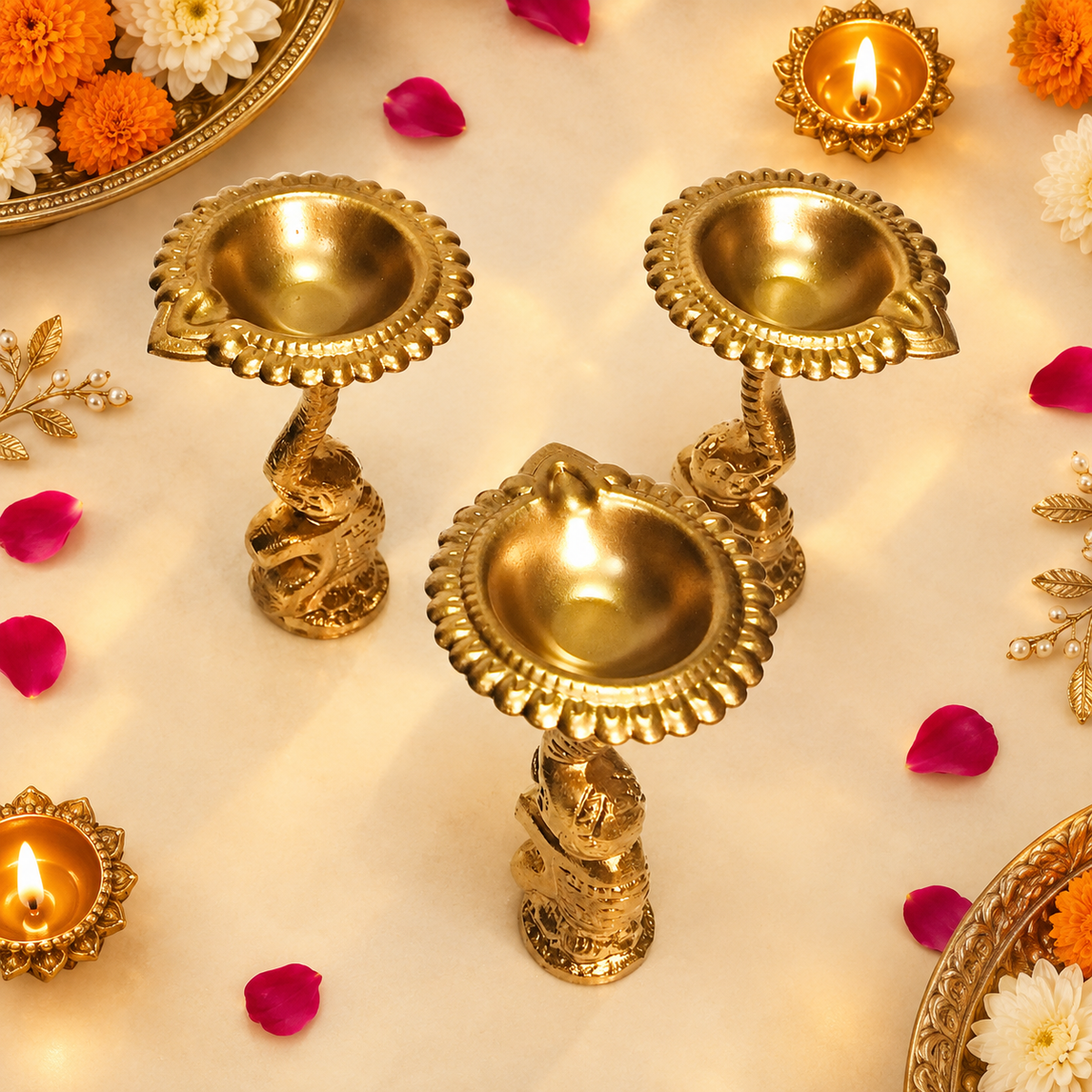 Golden Decorative Diya Set For Home Decor