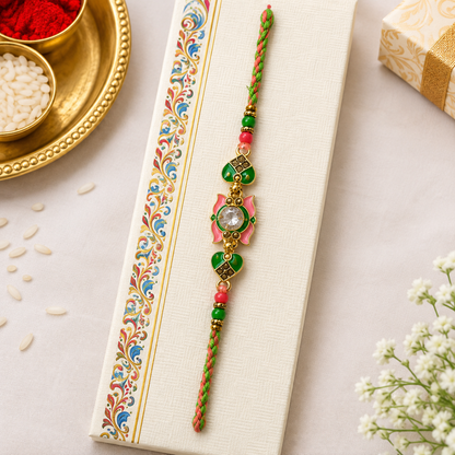 Green & Pink Floral Traditional Rakhi