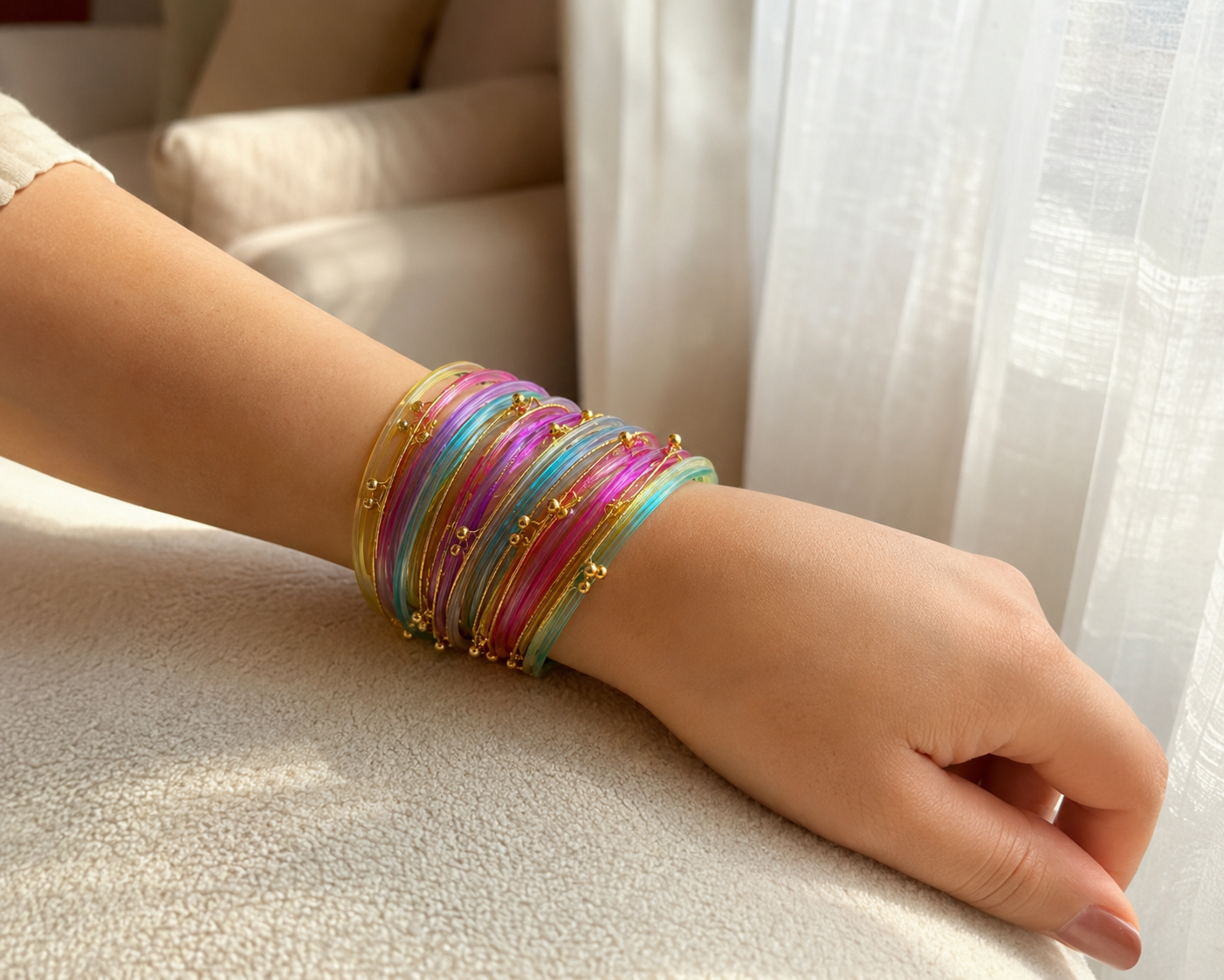 Multicolor Glass Bangles Set for Women