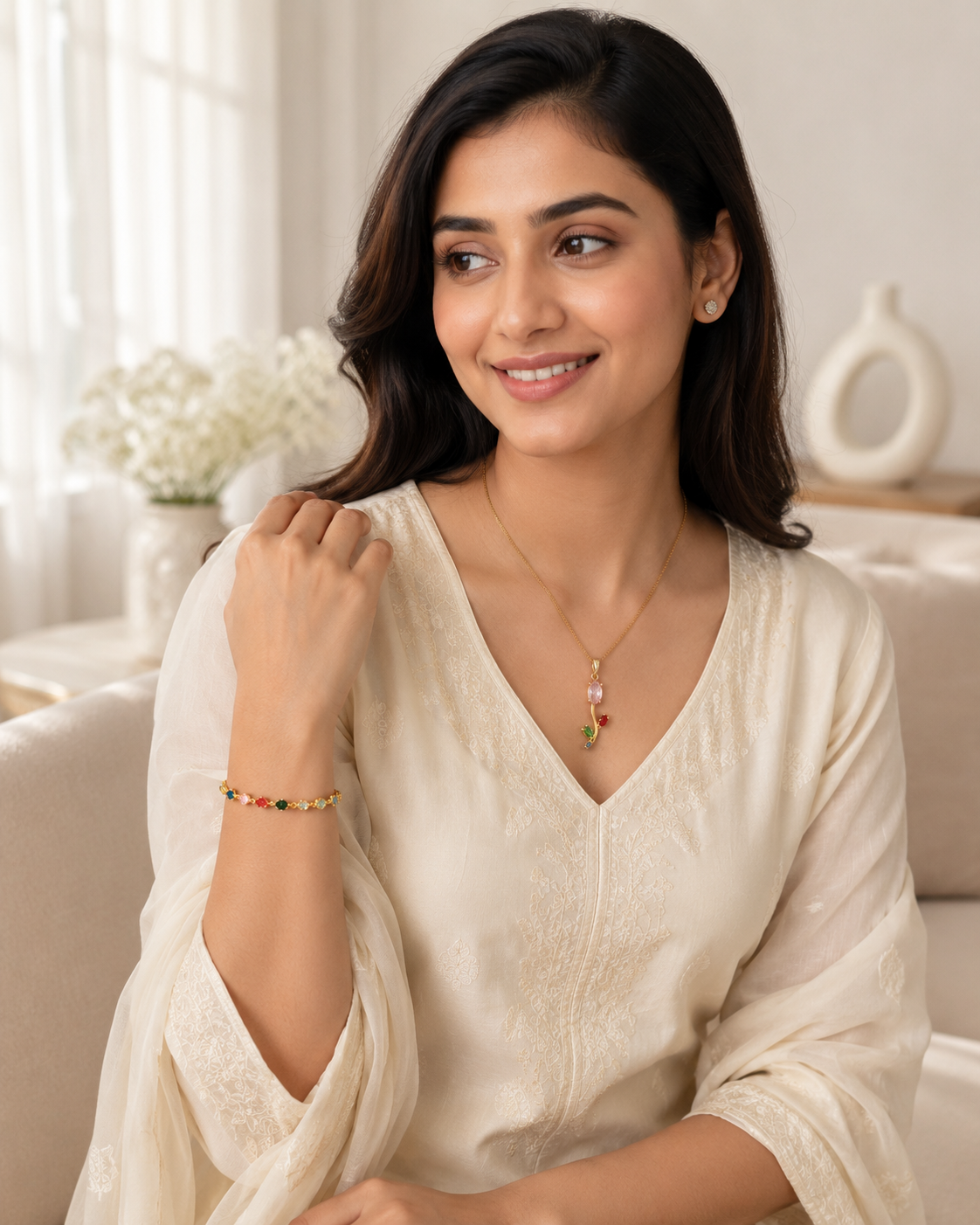 Gold Tone Bracelet & Pendant Necklace Set