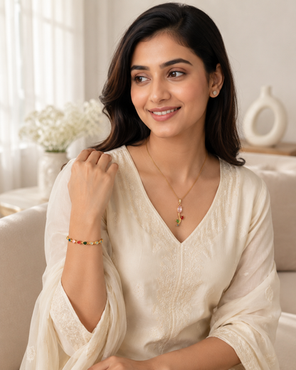 Gold Tone Bracelet & Pendant Necklace Set
