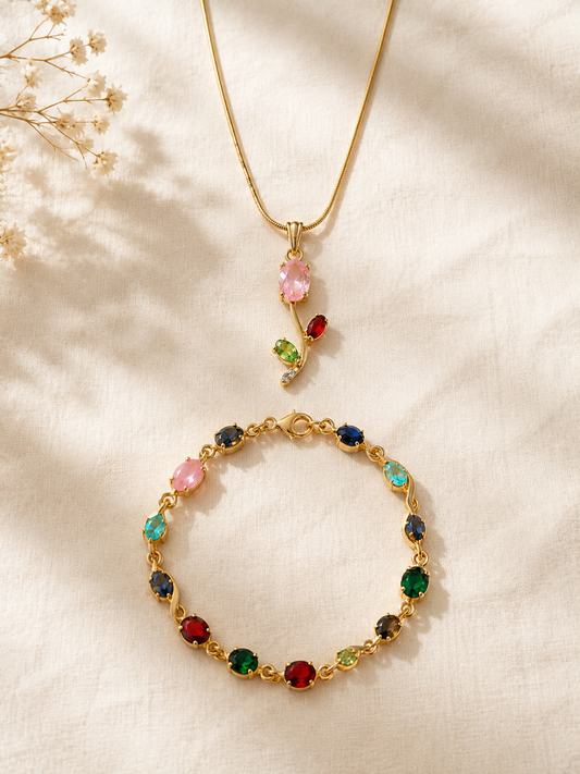 Gold Tone Bracelet & Pendant Necklace Set