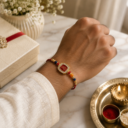 Royal Premium Designer Rakhi Red & Gold