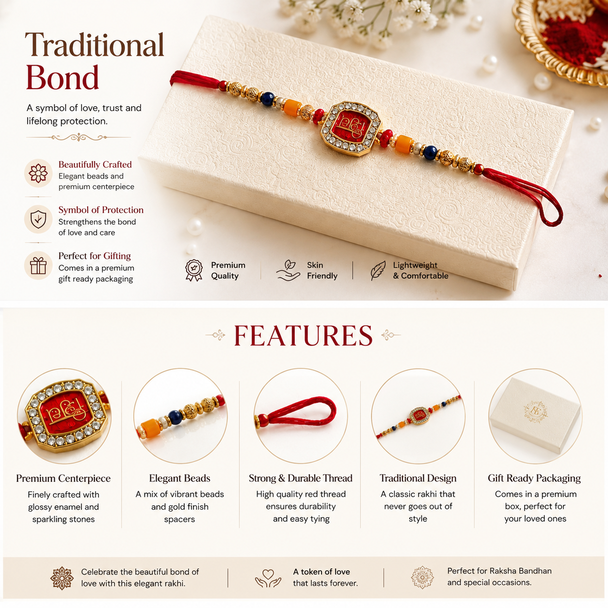Royal Premium Designer Rakhi Red & Gold