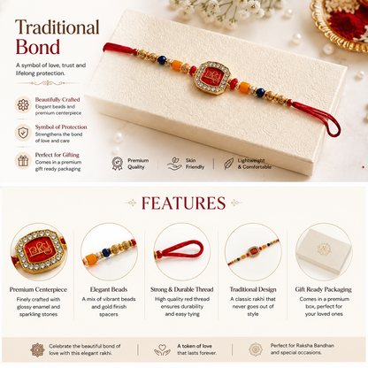 Royal Premium Designer Rakhi Red & Gold